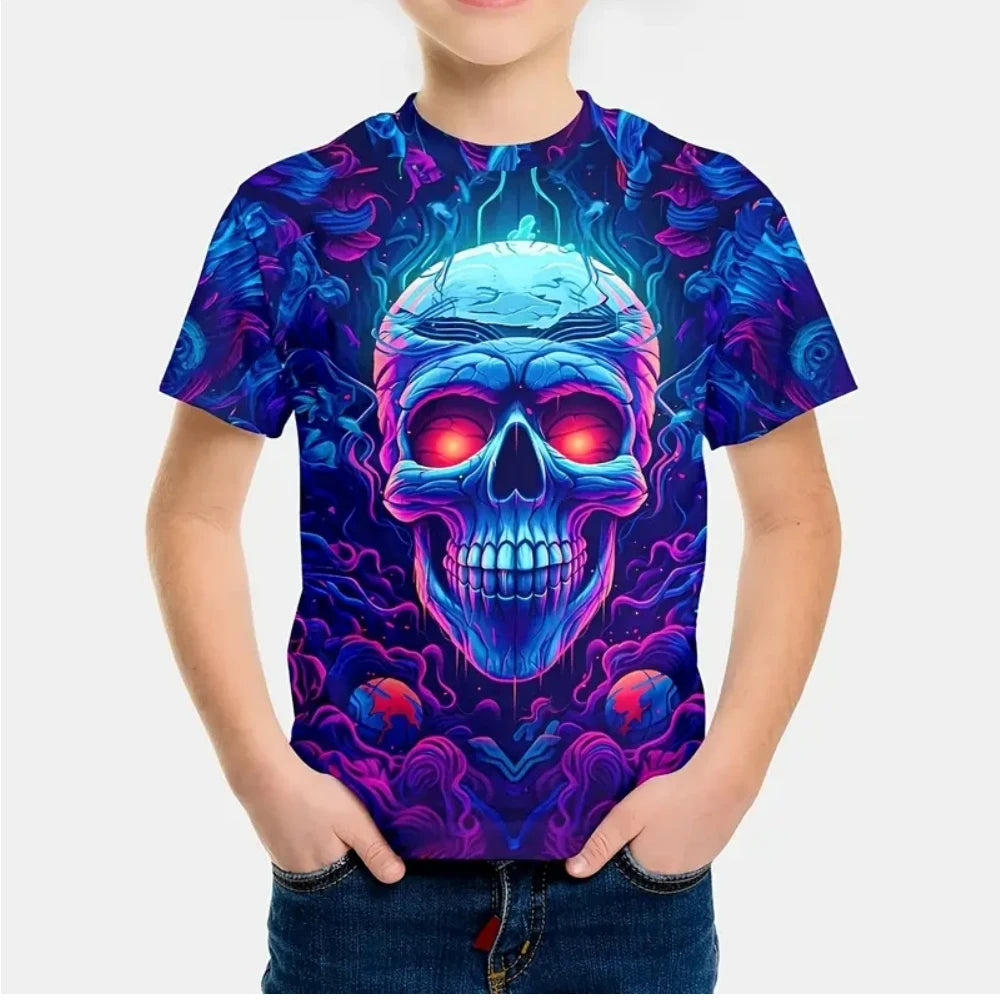 イベント・ハロウィングッズ｜スカルプリント半袖Tシャツ（110c～160c）