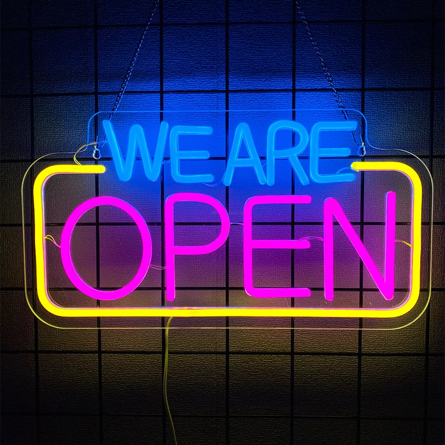 WE ARE OPEN　LEDネオンサイン（ネオン看板）　ブルー・ピンク