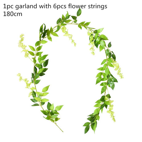 グリーンユーカリの葉ガーランド・藤の造花・ラタンフェイク植物・シルクの葉つる