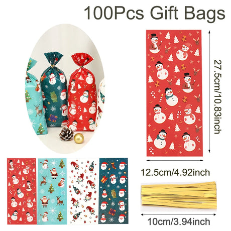 イベント・クリスマス装飾｜クリスマス柄ギフトバッグセット(25/50/100pcs)