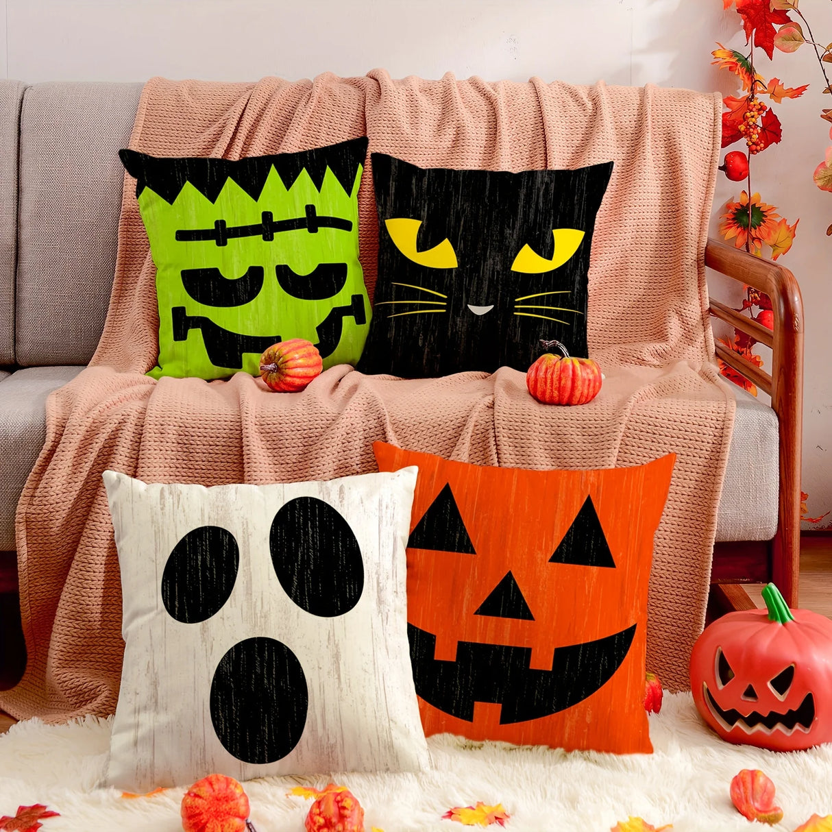 イベント・ハロウィングッズ｜ハロウィン柄クッションカバー 45×45cm