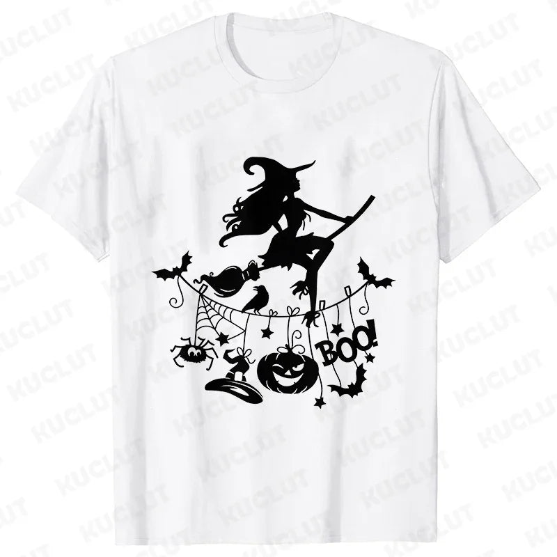 イベント・ハロウィングッズ｜レディース ハロウィン魔女柄Tシャツ (S～XXL)