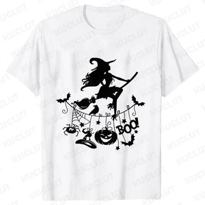 イベント・ハロウィングッズ｜レディース ハロウィン魔女柄Tシャツ (S～XXL)