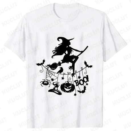 イベント・ハロウィングッズ｜レディース ハロウィン魔女柄Tシャツ (S～XXL)