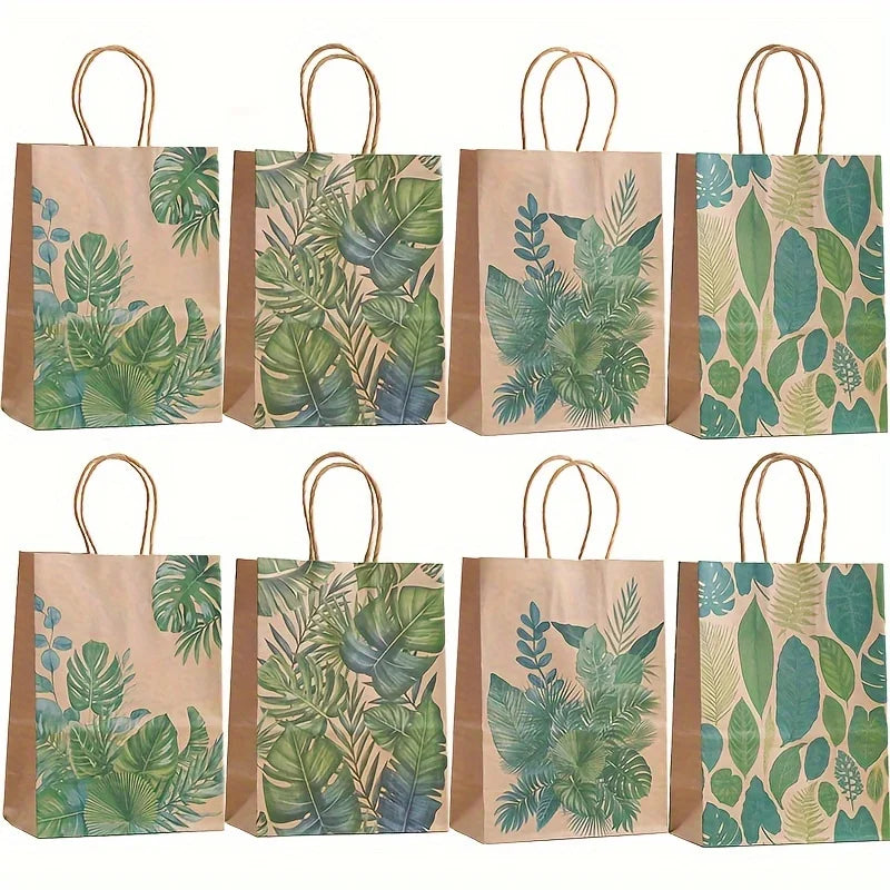 |ノベルティ用品 | ボタニカルプリントクラフト紙バッグ12枚セット | W15×H21×D8c
