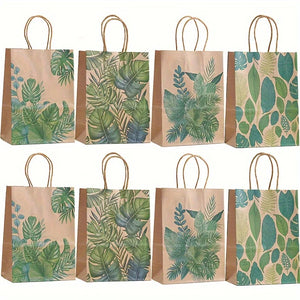 |ノベルティ用品 | ボタニカルプリントクラフト紙バッグ12枚セット | W15×H21×D8c
