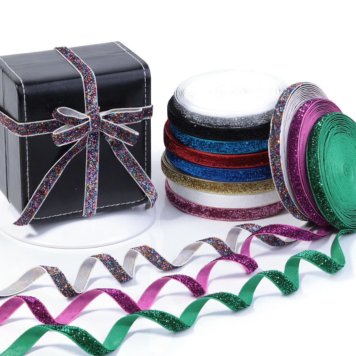 グリッターリボン 5-10ヤード 結婚式・クリスマス用