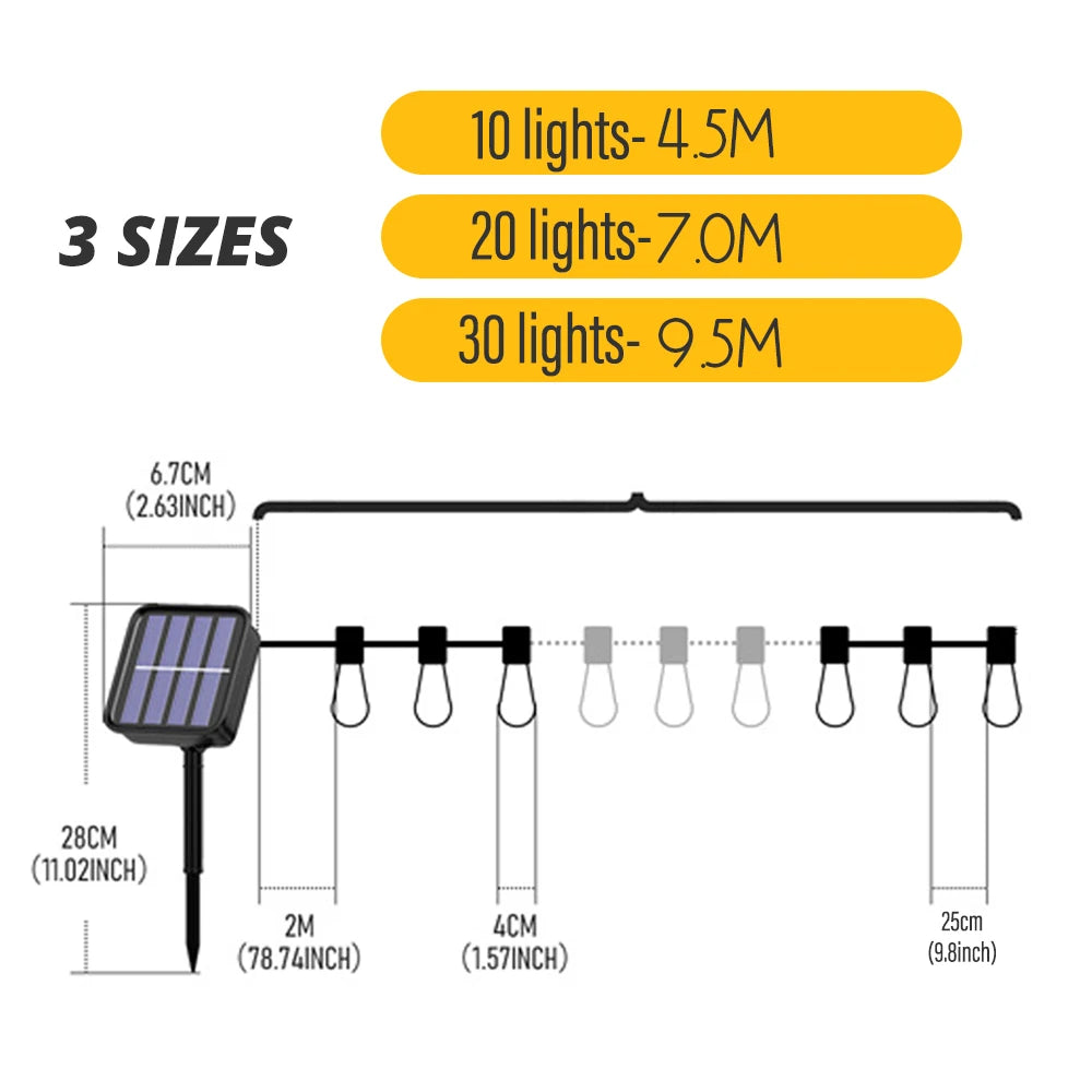 イベント・ガーデン装飾｜ソーラー式 屋外用防水 LEDストリング電球型ライト(4.5M/7M/9M)