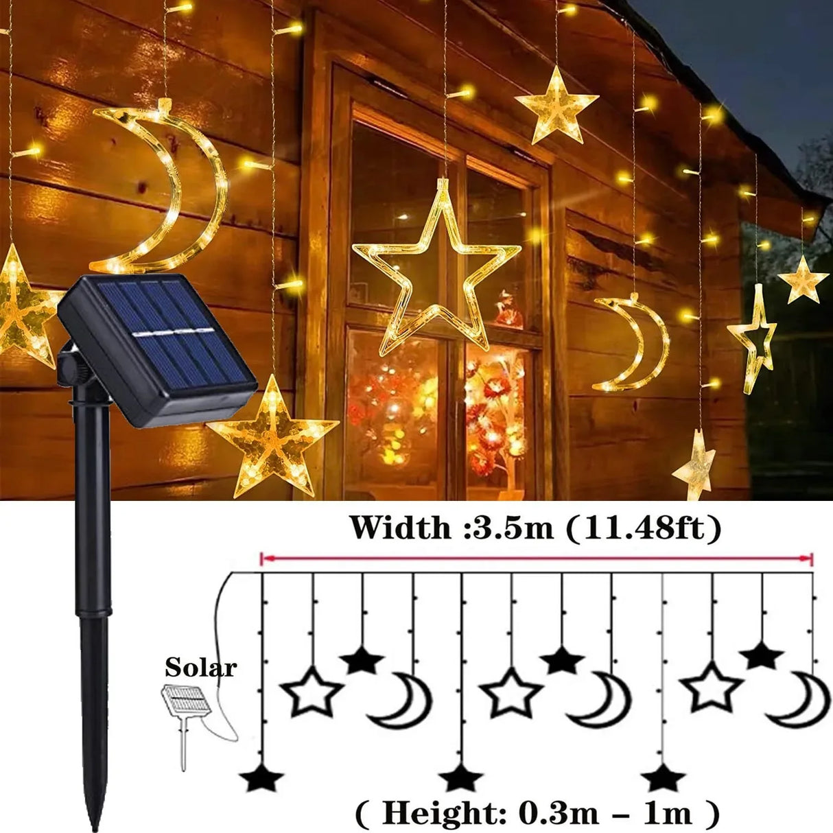 イベント・クリスマス装飾｜防水 ソーラー＆電池式LEDスタームーンライト(3.5M)