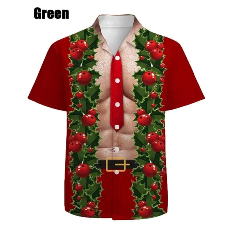 イベント・クリスマスグッズ｜ メンズ用 ユニーククリスマス柄プリントシャツ(XS～6XL)