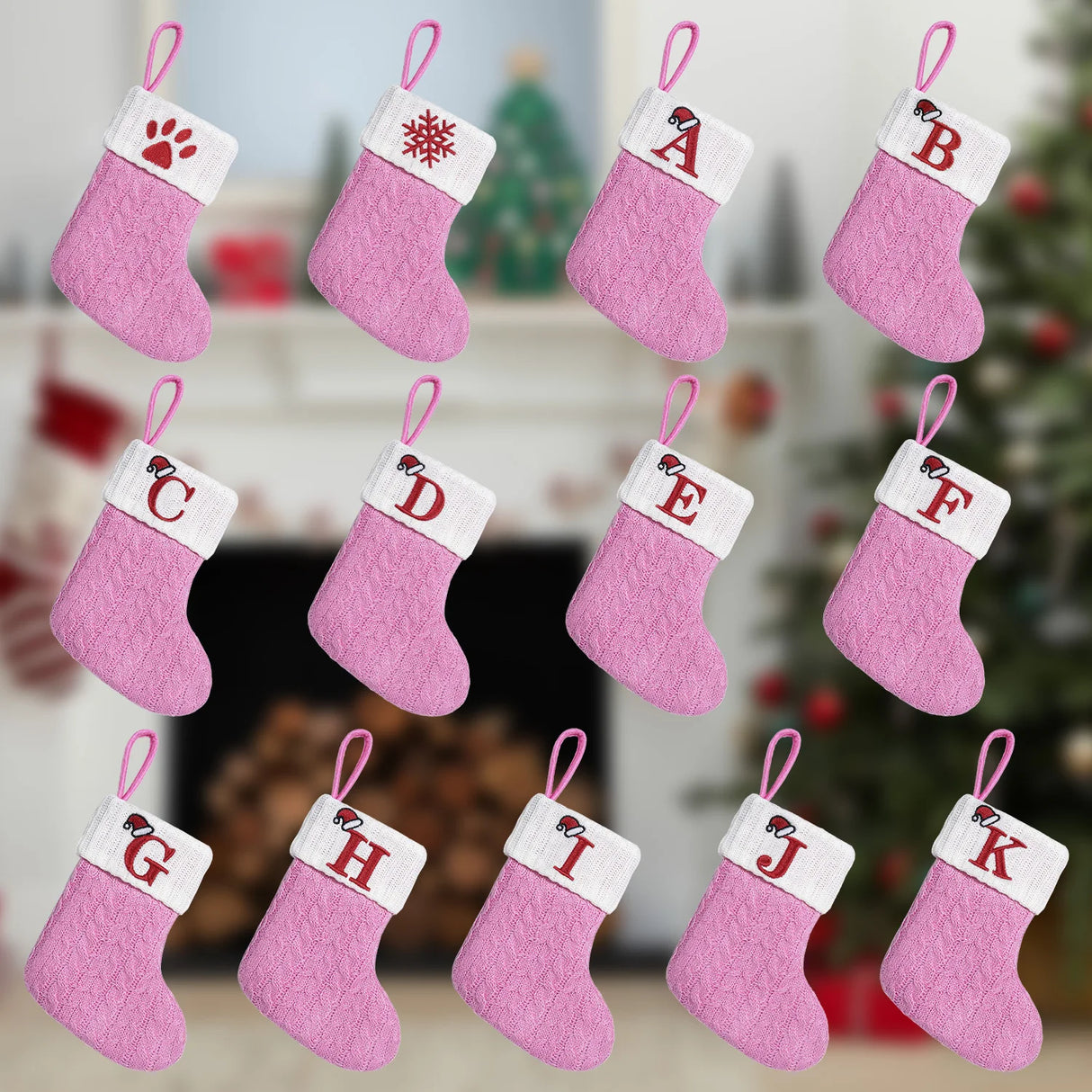 イベント・クリスマス装飾｜ピンクアルファベットニットクリスマスストッキング