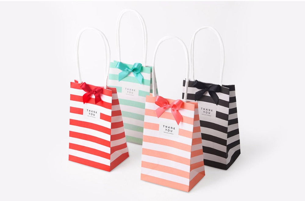|ノベルティ用品 | ストライプ柄ミニギフトバッグ 10個セット | 7.5×12×5㎝