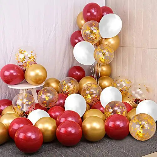 イベント・クリスマス装飾｜赤とゴールドの紙吹雪ラテックスバルーン100個セット