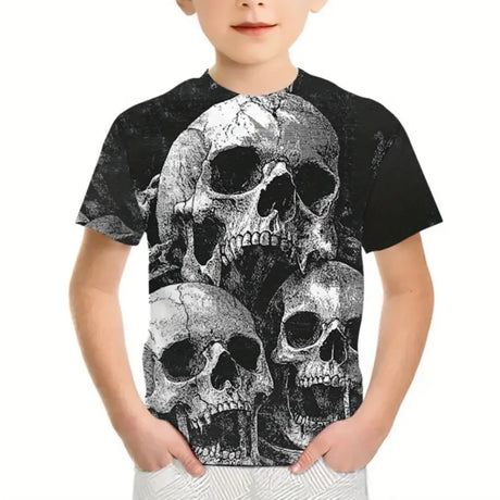イベント・ハロウィングッズ｜スカルプリント半袖Tシャツ（110c～160c）