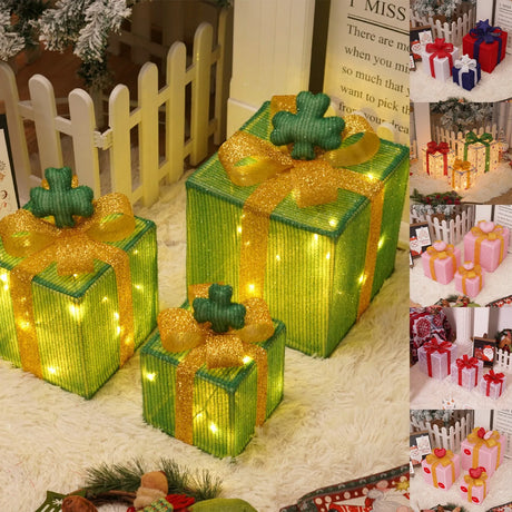 イベント・クリスマス装飾｜ライト付きギフトボックス(3個セット)