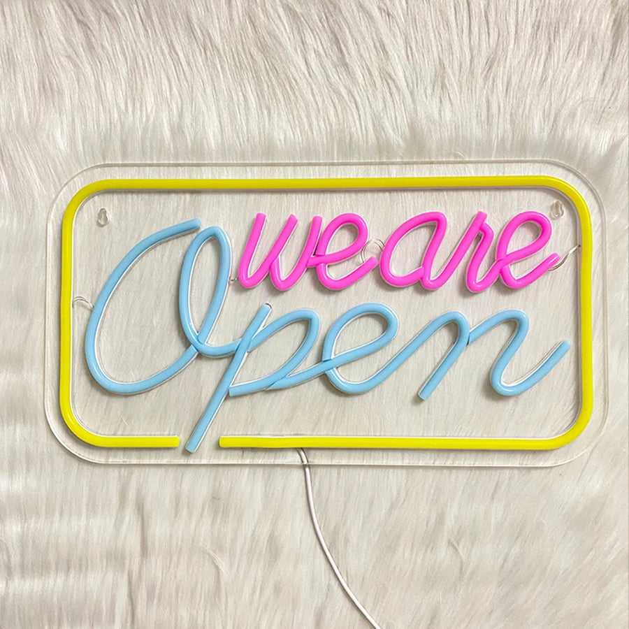 we are Open　LEDネオンサイン　イエロー・ピンク・ブルー