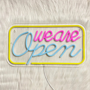 we are Open　LEDネオンサイン　イエロー・ピンク・ブルー