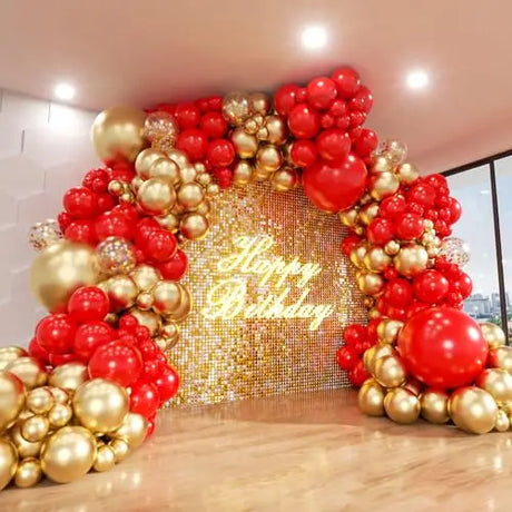 イベント・クリスマス装飾｜赤とゴールドの紙吹雪ラテックスバルーン100個セット