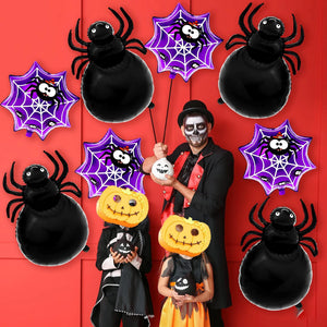 イベント・ハロウィン装飾｜スパイダーアルミホイルバルーンセット(8個)