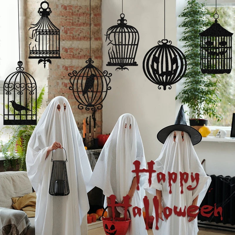 イベント・ハロウィン装飾｜ ブラックカラス 吊り下げペンダント(6枚セット)