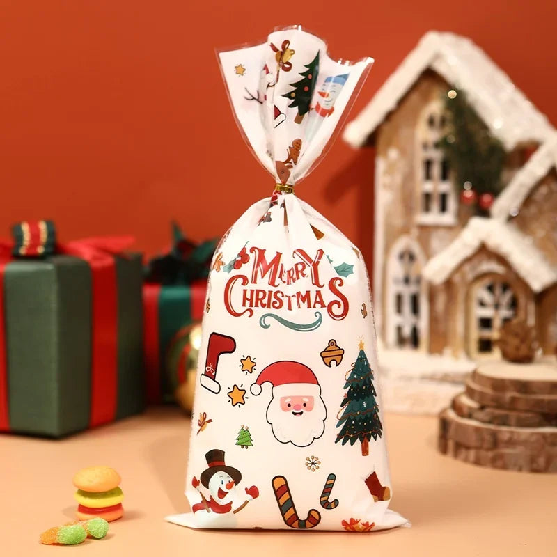イベント・クリスマス装飾｜クリスマス柄ビニール製ギフトバッグセット(25/50/100pcs)