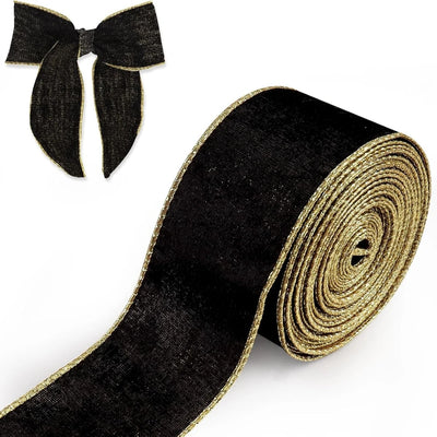 金縁ブラックベルベットリボン 2.5インチ×10ヤード｜誉PRINTING