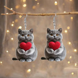 ハート型猫アクリルペンダントイヤリング