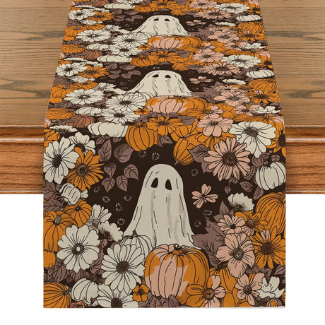イベント・ハロウィングッズ｜ゴースト柄 ポリエステル テーブルランナー