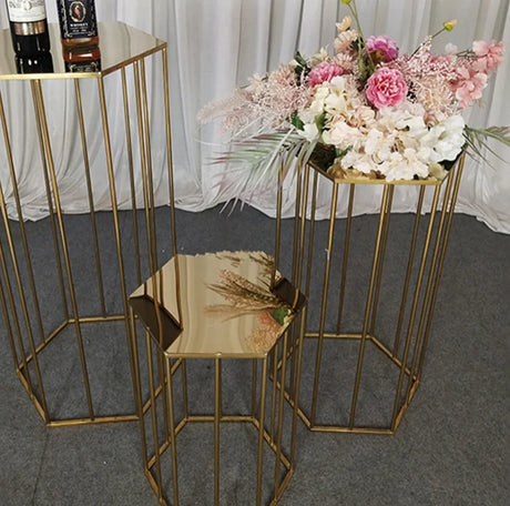 結婚式・インテリア装飾｜ステンレス ゴールド六角形テーブルセット