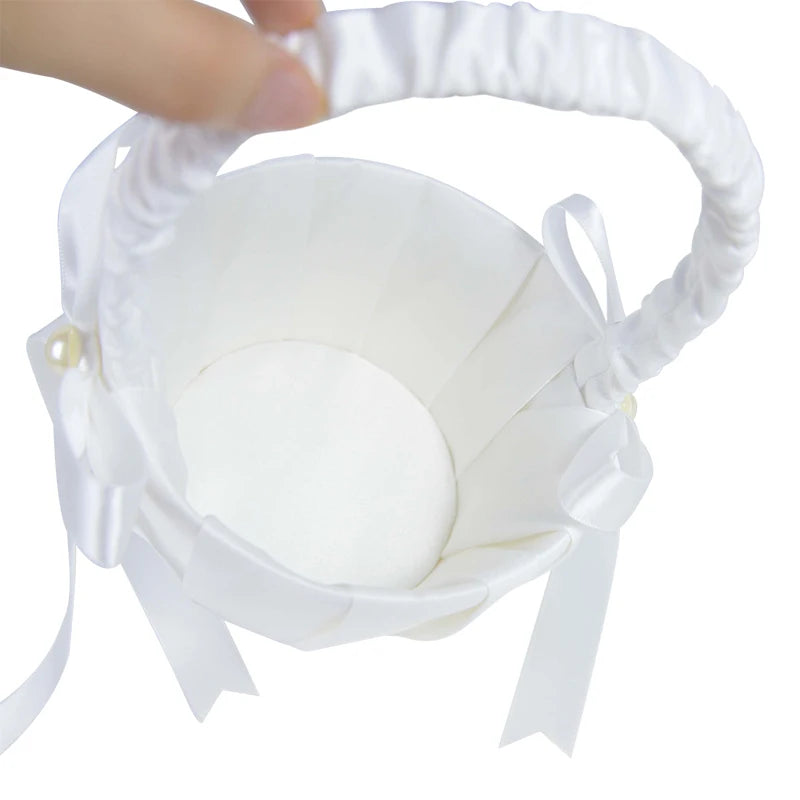 シルク製ホワイト フラワーガールバスケット（20cm）