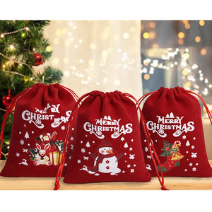 イベント・クリスマス装飾｜クリスマス柄ベルベット巾着バッグセット(12個)