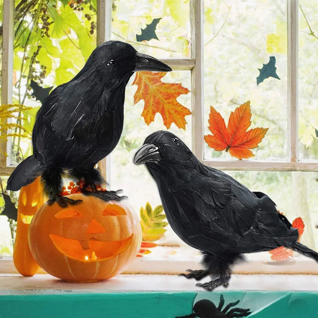 イベント・ハロウィングッズ｜リアルな黒いカラスのオーナメント6個セット