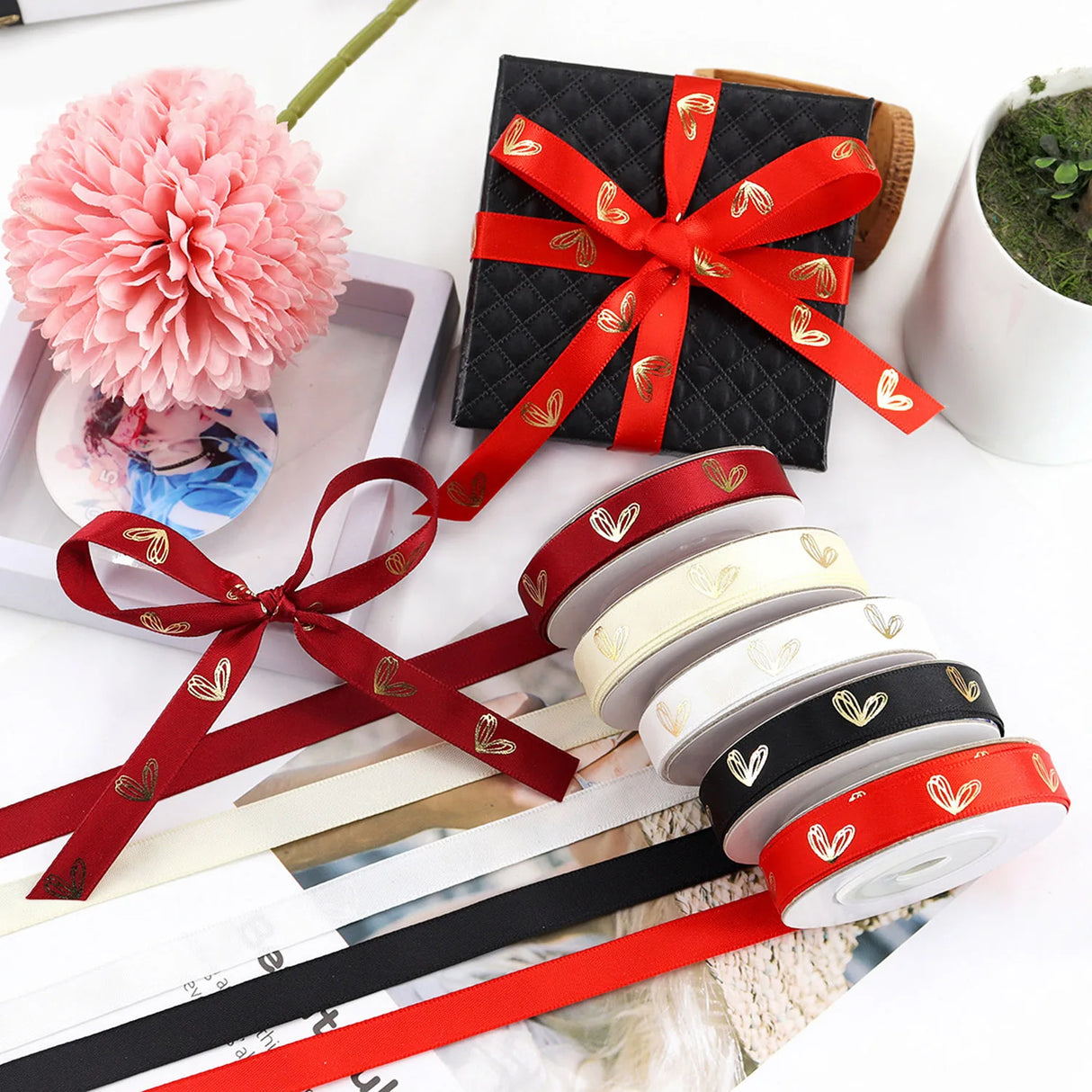 バレンタインデー用ハート柄片面プリントリボン