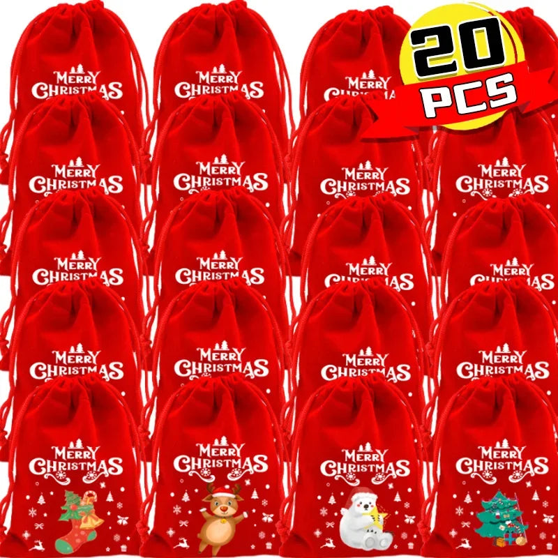 イベント・クリスマス装飾｜クリスマス柄ベルベット巾着バッグセット(XS/S/M/L)