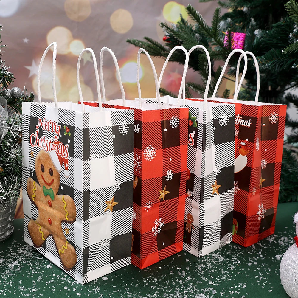 イベント・クリスマス装飾｜紙製サンタ＆雪だるま柄ギフトバッグ(1枚～24枚入)