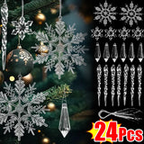 イベント・クリスマス装飾｜クリスタル雪の結晶型オーナメントセット(24個)