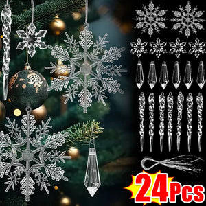イベント・クリスマス装飾｜クリスタル雪の結晶型オーナメントセット(24個)