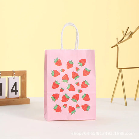 |ノベルティ用品 | イチゴ柄紙ギフトバッグセット | 21x15x8c