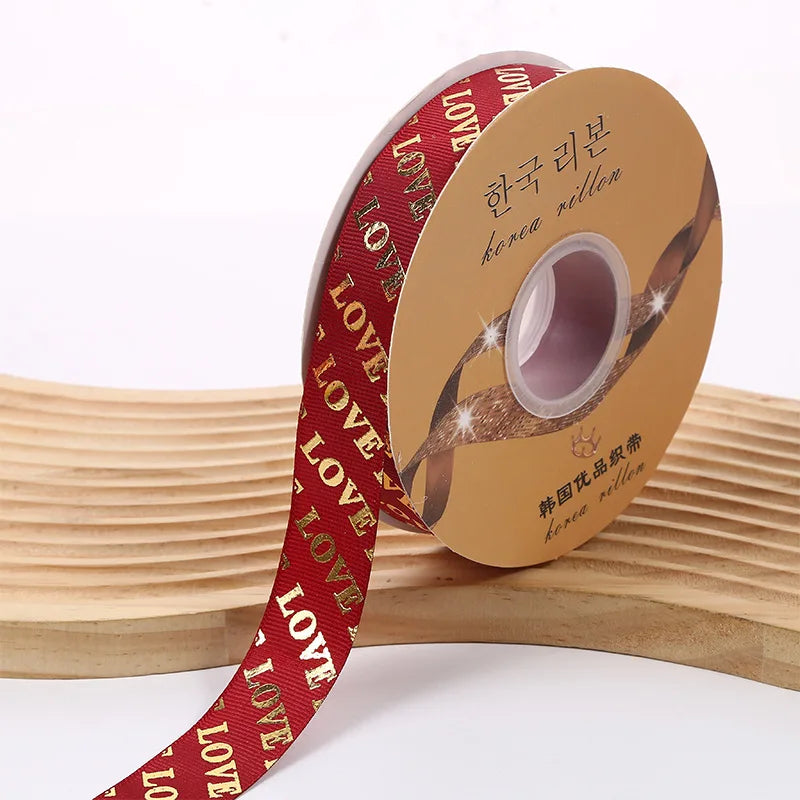 ゴールド箔LOVEグログランリボン 50ヤード