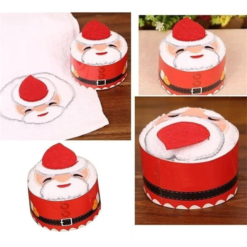 クリスマスグッズ・ ノベルティ用品｜飾れる！ラッピングタオル！ツリー・サンタ柄 | 30×30c
