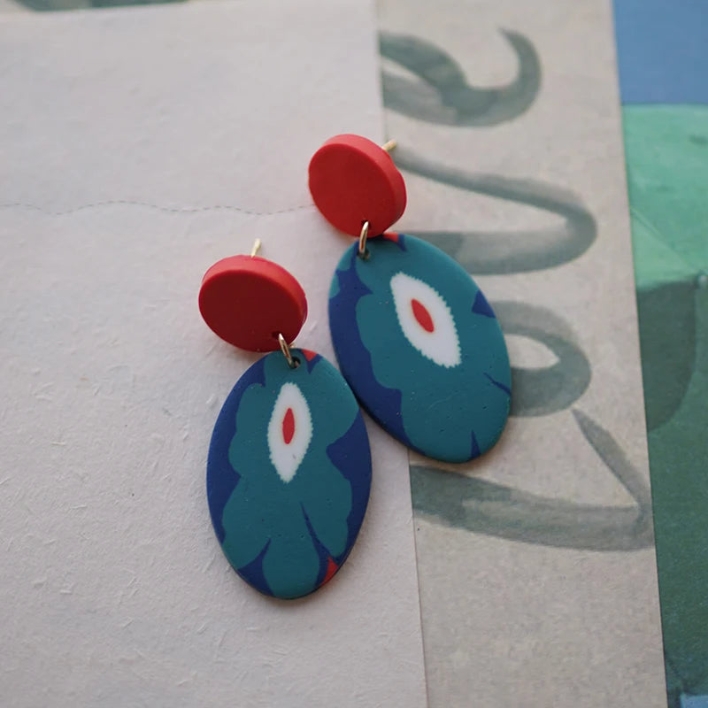 アールデコ風花柄ポリマークレイイヤリングセット