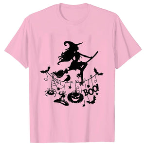 イベント・ハロウィングッズ｜レディース ハロウィン魔女柄Tシャツ (S～XXL)