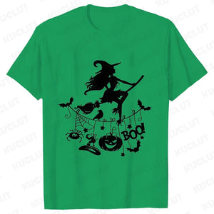 イベント・ハロウィングッズ｜レディース ハロウィン魔女柄Tシャツ (S～XXL)