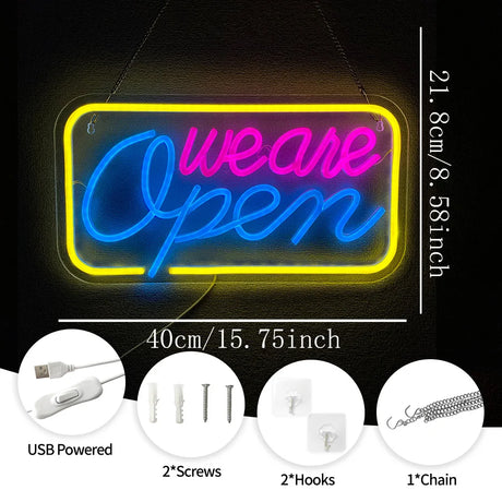 we are Open　LEDネオンサイン　イエロー・ピンク・ブルー