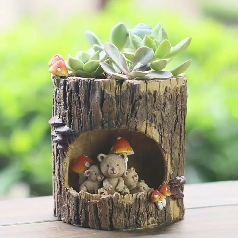 かわいい小動物ファミリーハリネズミクマカエルの置物樹脂植木鉢ホームガーデンデスクトップ植木鉢多肉植物盆栽植物デコ