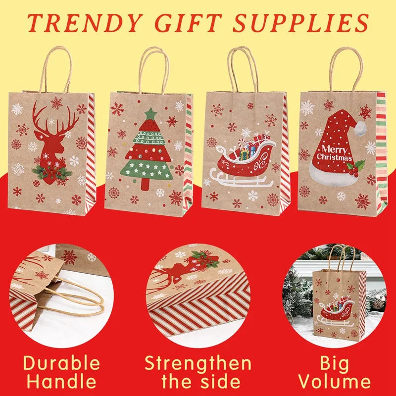 イベント・クリスマス装飾｜クリスマスクラフト紙ギフトバッグセット(4枚入)