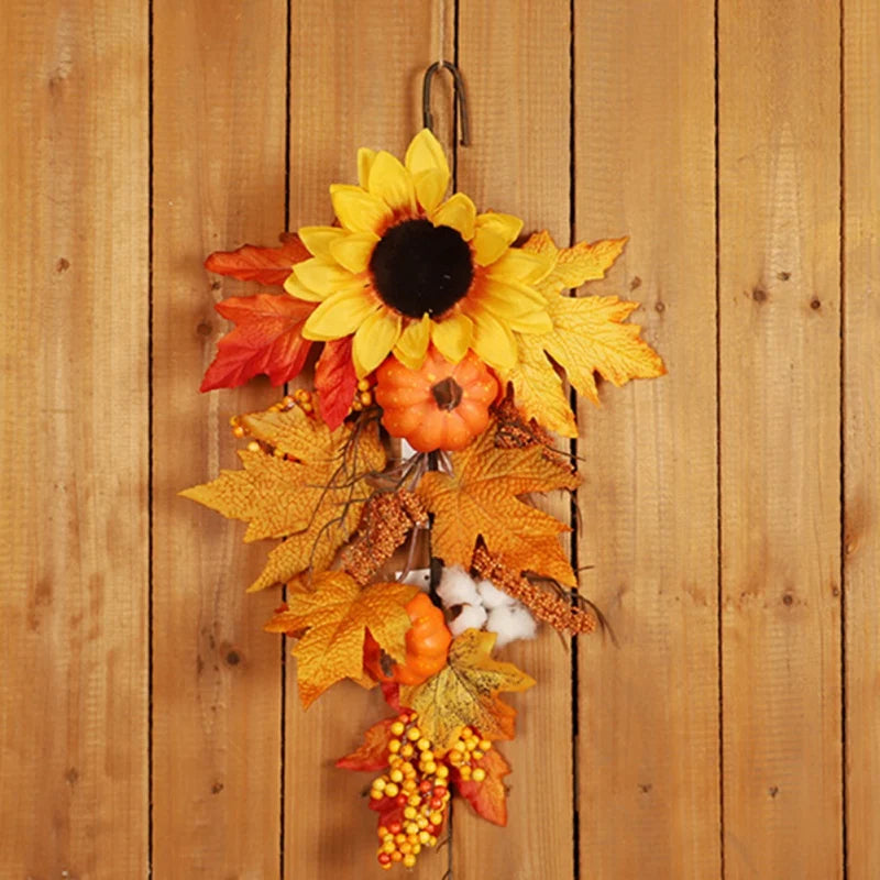 イベント・ハロウィングッズ｜秋の彩りスワッグ 50cm ひまわりと紅葉