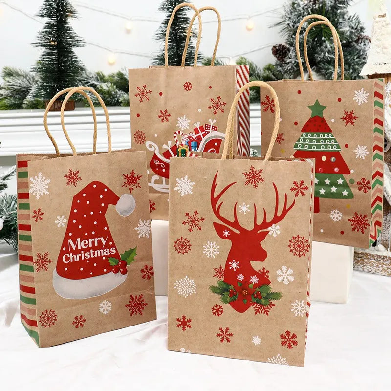 イベント・クリスマス装飾｜クリスマスクラフト紙ギフトバッグセット(4枚入)