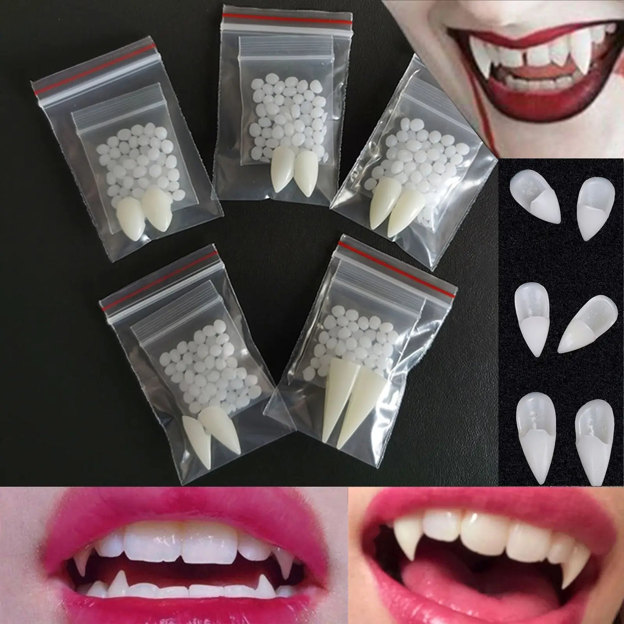 イベント・ハロウィングッズ｜ハロウィン用吸血鬼の偽牙セット 固形接着剤付き