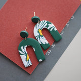 アールデコ風花柄ポリマークレイイヤリングセット